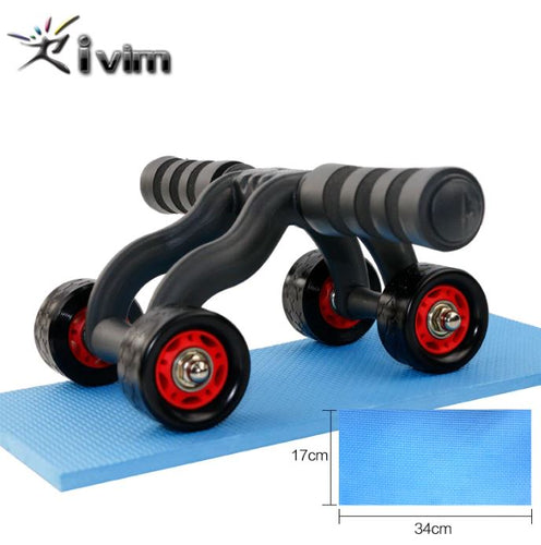 4 Wheels Power Wheel Triple Abdominal Roller Abs Workout Fitness Machine Gym Knee Pad